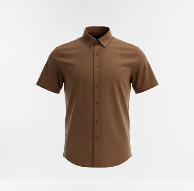 Men Brown Short Sleeve Button Shirt