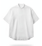 Men White Banded Collar Shirt