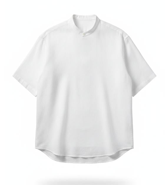 Men White Banded Collar Shirt