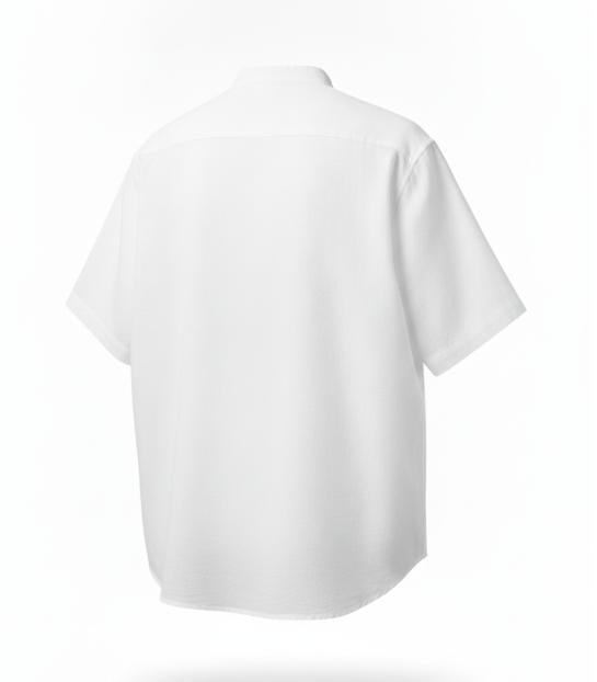 Men White Banded Collar Shirt