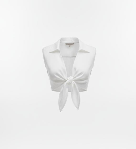 Women White Tie Front Shirt