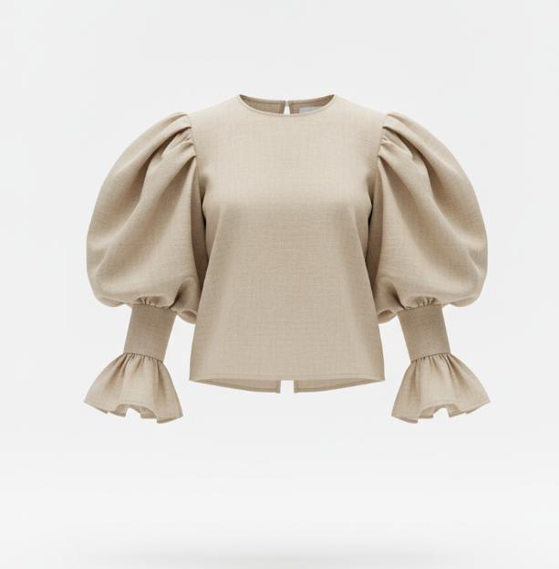 Women Beige Puff Sleeve Shirt