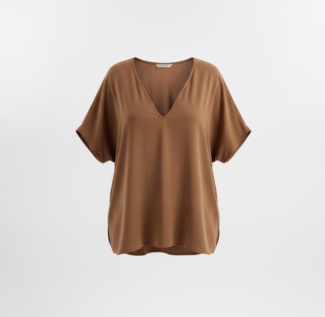 Women Brown V Neck Breezy Shirt