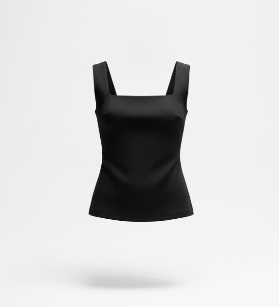 Women Black Square Neck Sleeveless Shirt