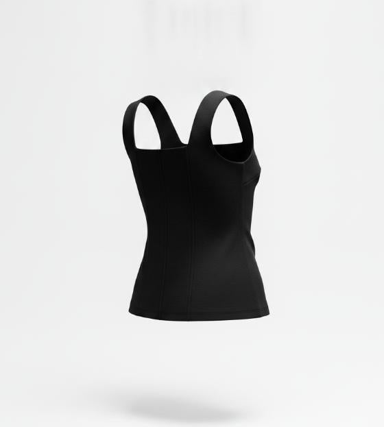 Women Black Square Neck Sleeveless Shirt