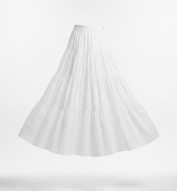 Women White Tiered Maxi Skirt