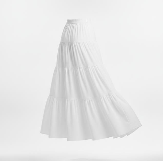 Women White Tiered Maxi Skirt