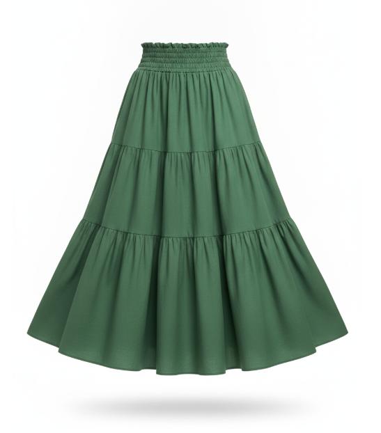 Women Green Smocked Waist Skirt