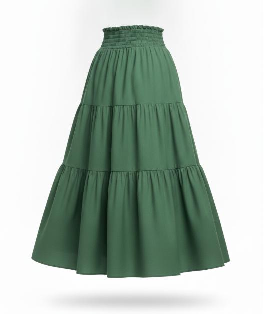 Women Green Smocked Waist Skirt