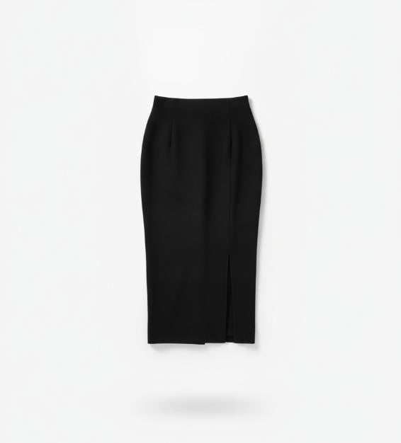 Women Black Side Slit Midi Skirt