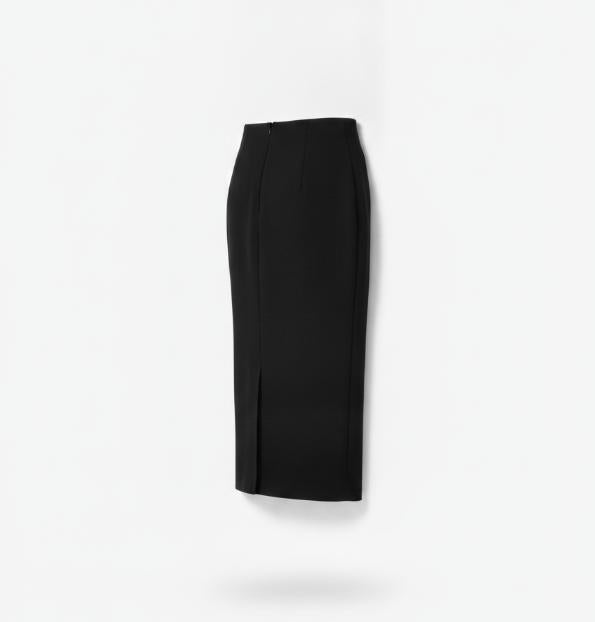 Women Black Side Slit Midi Skirt