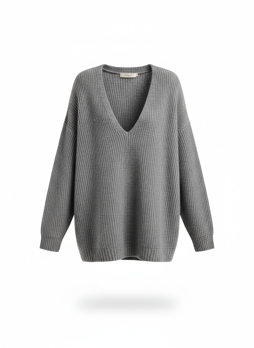 Women's Gray V-neck Sweater