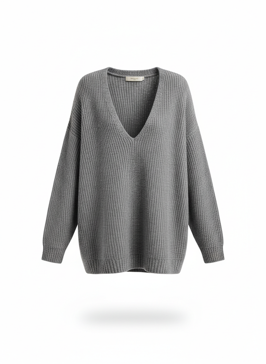 Women's Gray V-neck Sweater