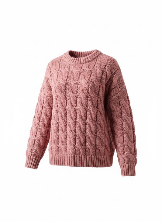 Women's Pink Cable Knit Sweater